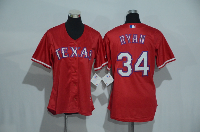 Womens 2017 MLB Texas Rangers #34 Ryan Red Jerseys->women mlb jersey->Women Jersey